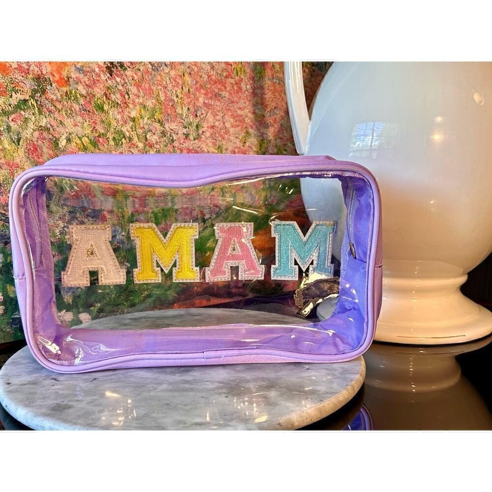 Purple & Clear "MAMA" zipper bag pouch w/ colorful letter patches - Picture 3 of 4